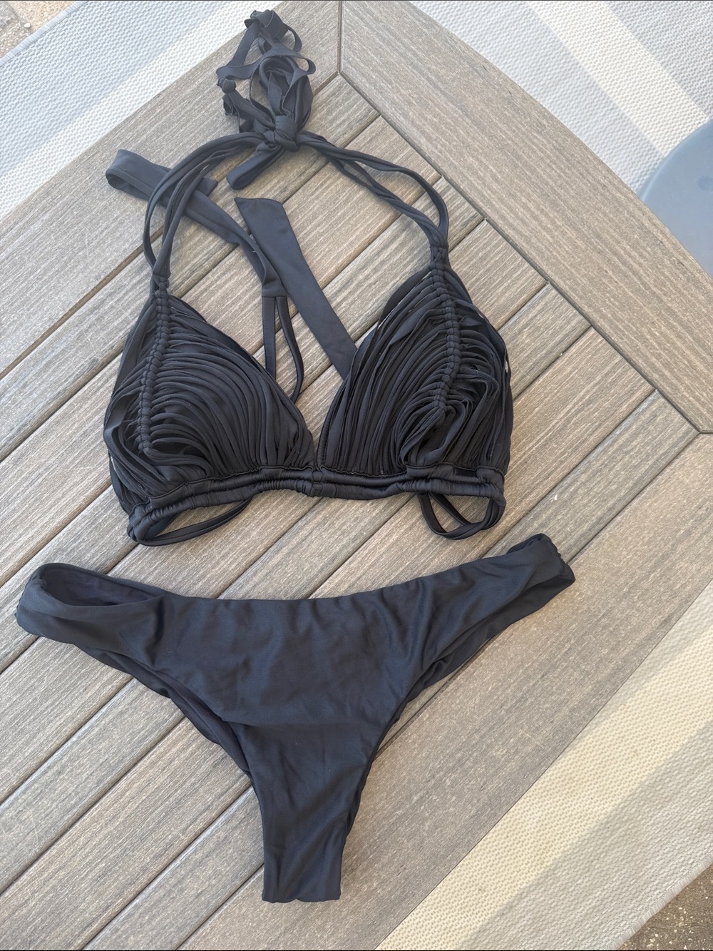 Pily Q D Cup Women’s Black Halter Bikini Set Sz L bottom